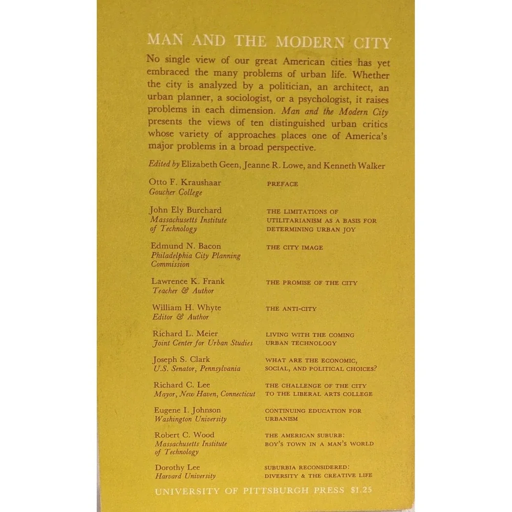 60s Man And The Modern City Essays University of Pittsburgh Urban Press Vtg 1966